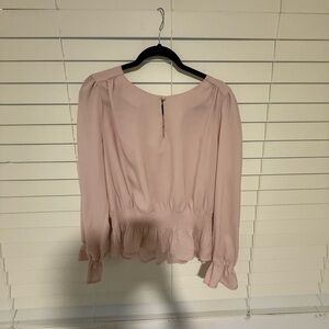 Ann Taylor Blush Pink Long Sleeve Smocked Peplum Blouse